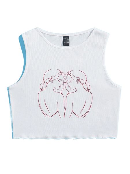 

x kristina eich figure graphic rib-knit tank b38x#, White