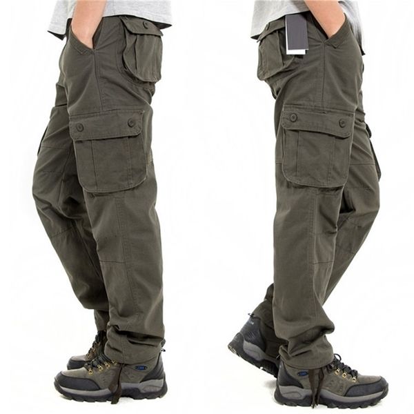

men's cargo pants mens casual multi pockets military large size 44 tactical pants men outwear army straight slacks long trousers 201128, Black