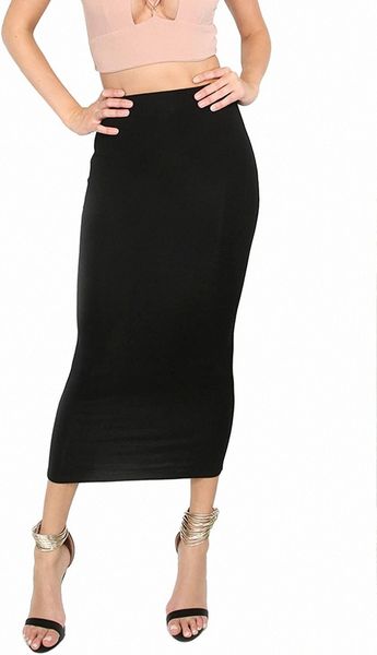 

women's solid basic below knee stretchy pencil skirt t2qj#, Black;gray
