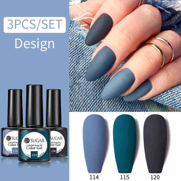 NXY Gel per unghie 3 pezzi Colore invernale Smalto blu scuro Set Glitter Paillettes Top opaco Design artistico a lunga durata Vernici ibride 0328