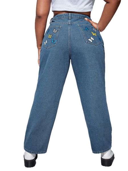 

plus butterfly print jeans o3ay#, Blue