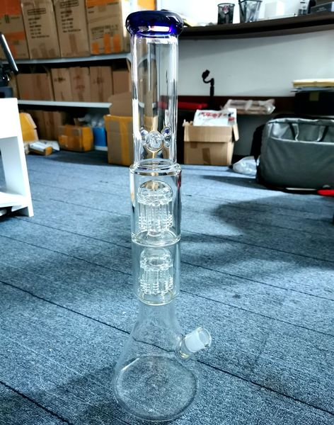 18 Zoll doppelschichtige 7 mm dicke Wasserbong-Wasserpfeifen aus Glas mit Baumarm-Perkolatoren, weibliche 18-mm-Rauchpfeifen