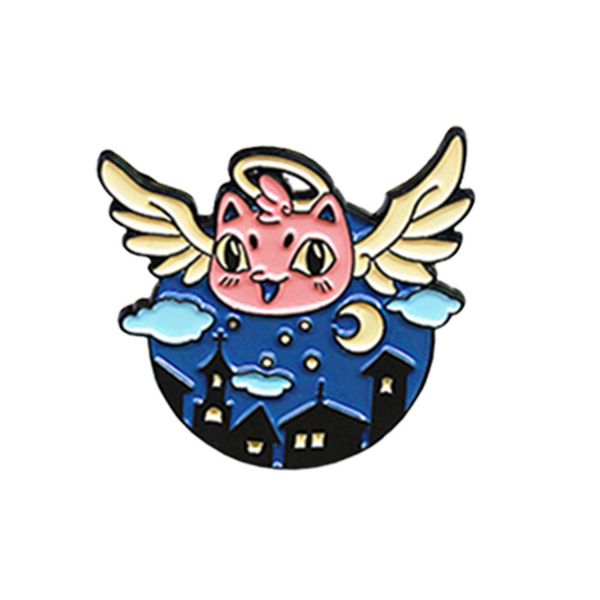 

enamel paint lapel pins in dark night the baby angel flies to the kind-hearted family send good luck cartoon badges denim shirt gift bag acc, Gray