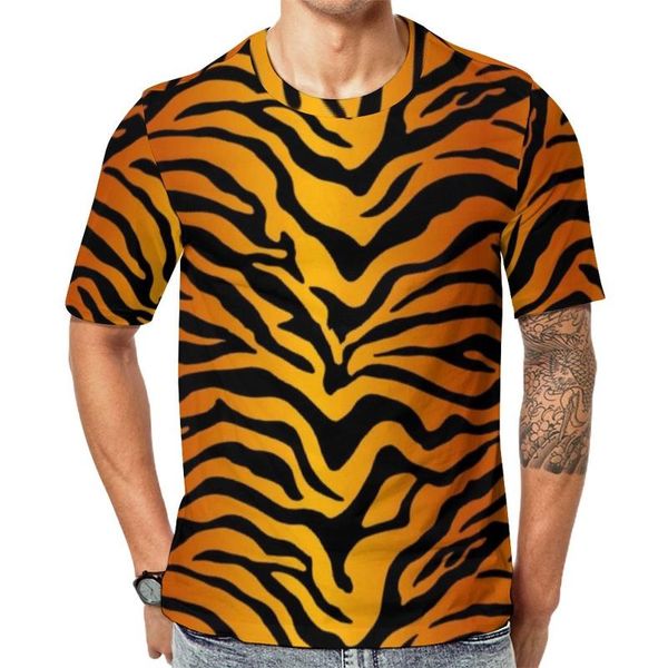 Herren T-Shirts Tiger Streifen Gelbes T-Shirt Animal Print Harajuku Kurzarm Grafik T-Shirt Sommer EMO Übergroße KleidungHerren