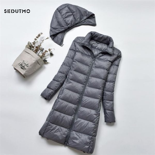 

sedutmo winter plus size 4xl womens down coat long ultra light thick duck down puffer jacket slim autumn parkas ed522 201126, Black