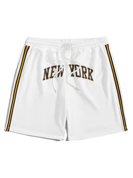 

men letter graphic contrast tape drawstring waist shorts v128#, White;black