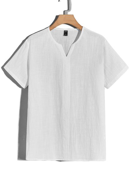 

men solid notched neckline shirt u1mi#, White;black