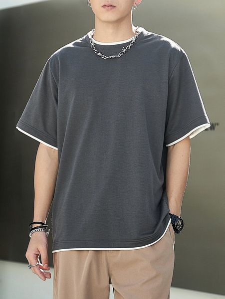 

men contrast trim 2 in 1 tee 55cm#, White;black