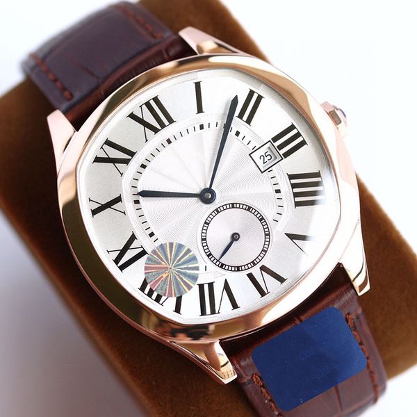 

watch mens watch fully automatic mechanical watches design sapphire double folding clasp leather strap wristband waterproof 41mm, Slivery;brown