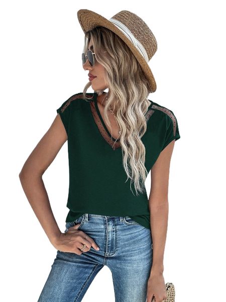 

v-neck sheer mesh insert batwing sleeve u13l#, White