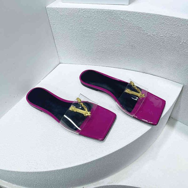 

dress shoes women's size35-43 genuine leather slippers metal decoration apartments pvc designer shoes summer slides leisure, Black
