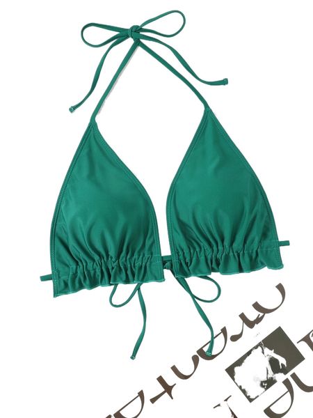 

plus frill trim halter triangle bikini g4mk#, Black