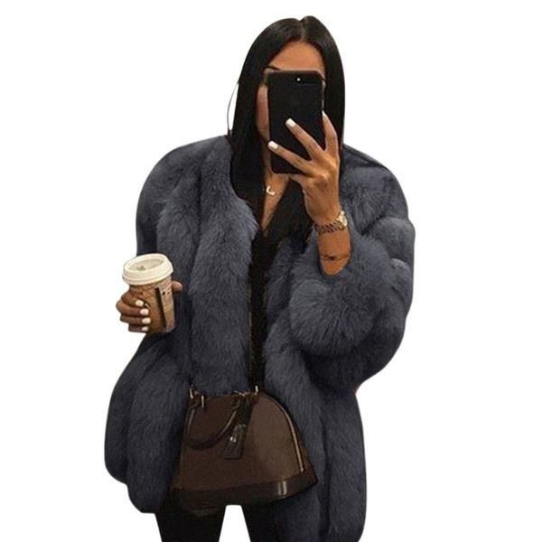 

women's fur & faux thick parka ladies coat winter jacket fluffy warm women outerwear overcoat parkas coats d30 g9q4#, Black