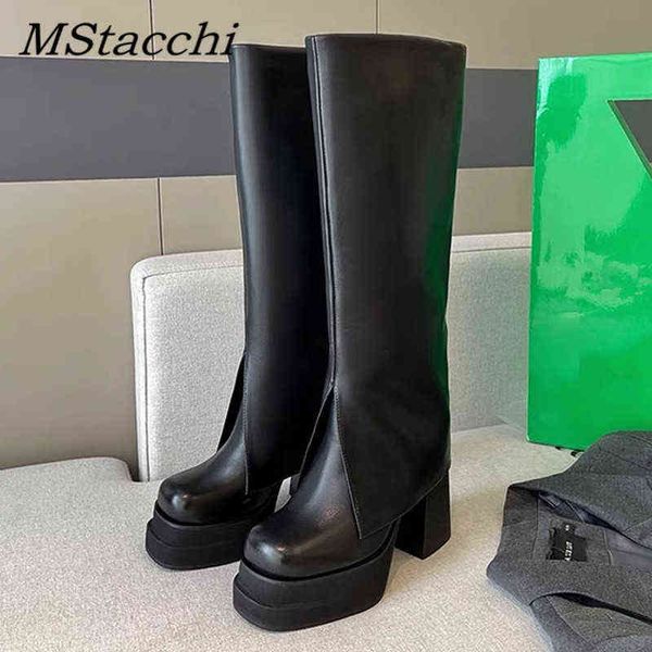 

women's high boots punk style thick bottom long women chunky heels demonia luxury ladies platform feminino 220729, Black