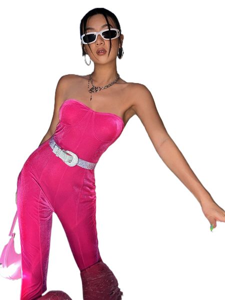 

solid bustier tube jumpsuit v65j#, Black;white