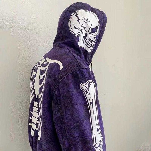 

huiya03 men streetwear high street skull skeleton print hoodie jackets oversized casual sweatshirt fashion vintage coats autumn s-4xl, Black;brown