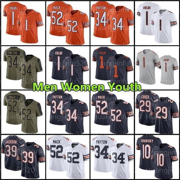 

2024 football jersey 1 justin fields''bears''nfl''29 tarik cohen 52 mack, Black;red
