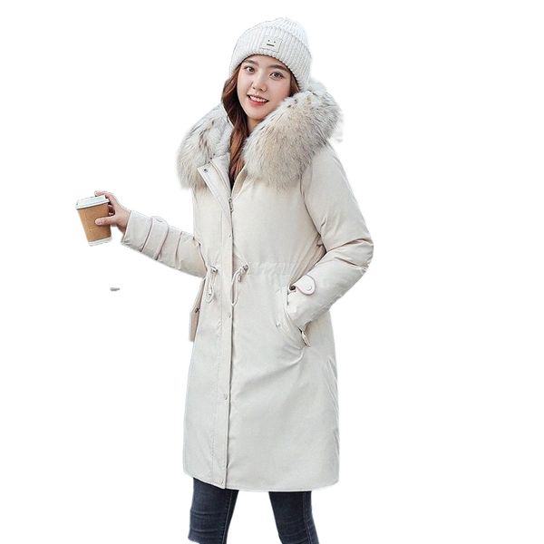 

women's down & parkas pai overcome 2021 loose and thin korean mid-length padded coat thickened plus velvet warm large fur collar g9yu#, Black