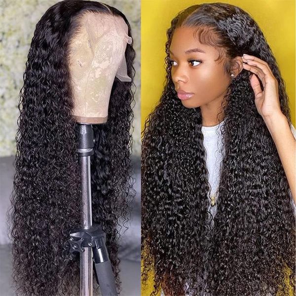 

13x4 Lace Front Wigs Human Hair Pre Plucked 180% Density Brazilian Kinky Curly Lace Frontal Wig with Baby Hair 9A Natural Black Human Hair Wigs for Black Women, Natural color