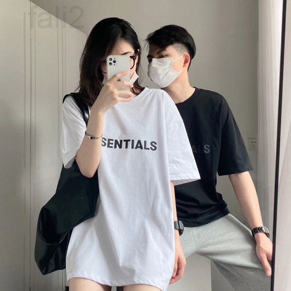 

women's t-shirt designer 2022 summer new ess double line high street men's and women's simple short sleeve t-shirt, White