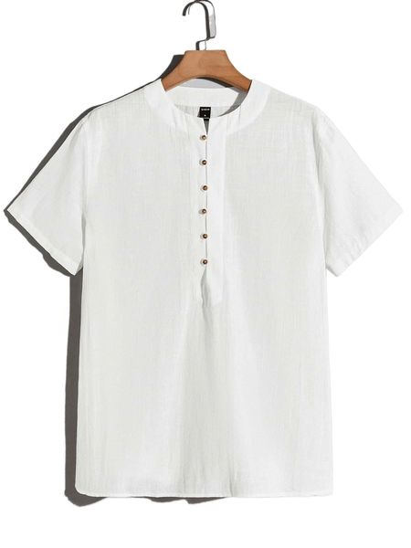 

men solid button front shirt r95h#, White;black