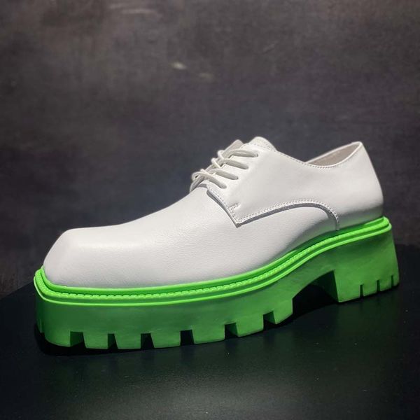 

soft leather men's shoes square toe comfortable white casual shoes thick heel p25d50, Black;white