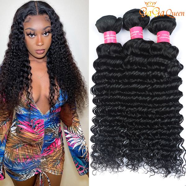 

malaysian deep wave virgin hair 3 bundles deep curly human hair extensions, Black