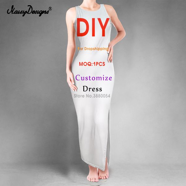 

noisydesigns custom women casual bodycon summer maxi dress double slit vest robe o-neck sleeveless lady tank beachwear 4xl 220608, Black