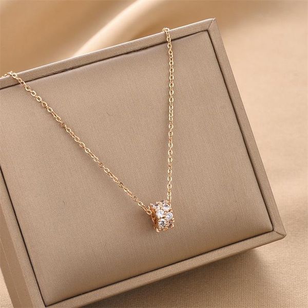 Anhänger Halsketten Mode Edelstahl Gold Runde Ring Strass Pendent Halskette Für Mama Frauen Party Schmuck GeschenkeAnhänger