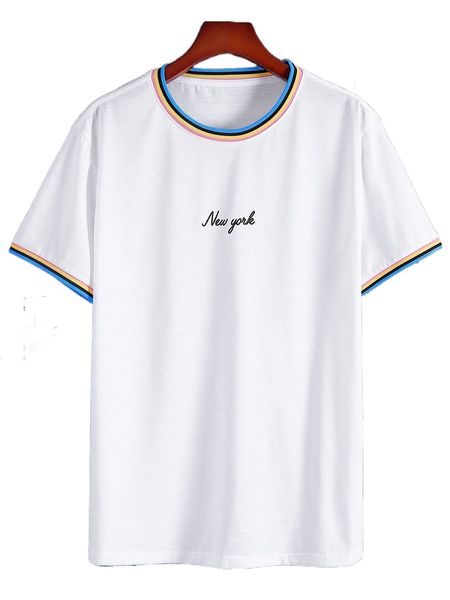 

men letter graphic striped trim tee g48z#, White;black
