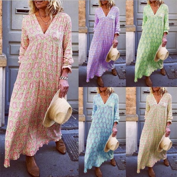 

casual dresses women's v-neck long sleeve printed loose dress 6j07, Black;gray
