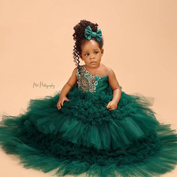 

dark green beaded flower girl dresses ruffles ball gown little girls wedding dress communion dresses birthday pshoot gowns, White;blue