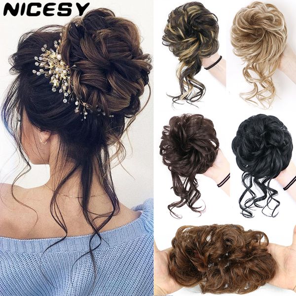 

costume accessories synthetic curly messy donut chignon with elastic band scrunchies messy hair bun updo hairpieces extensions for women, Silver