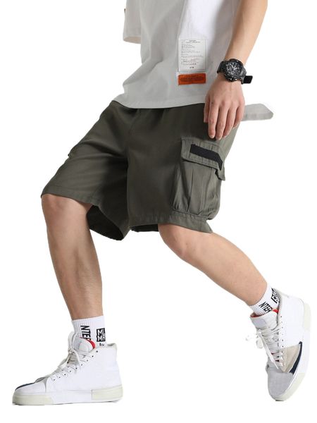 

men drawstring waist flap pocket cargo shorts x6lf#, White;black