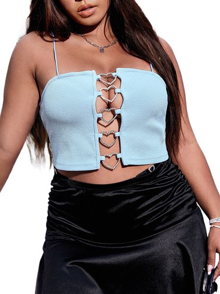 

plus rhinestone detail crop cami l4nf#, Black