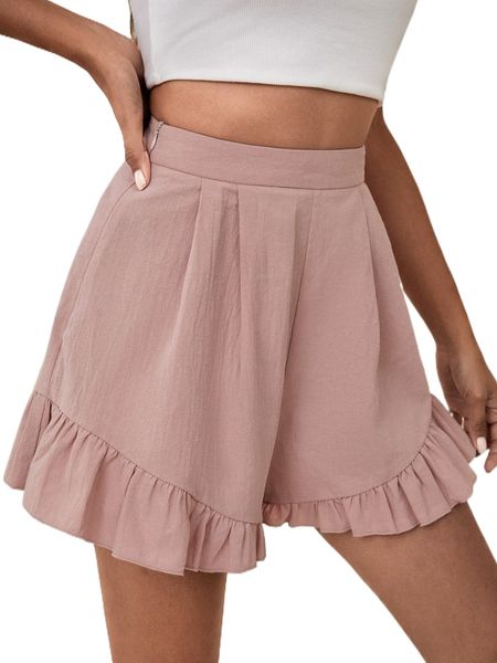 

high waist ruffle hem wide leg shorts h9hc#, White;black