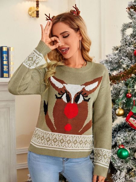 

christmas pattern drop shoulder sweater n4oh#, White;black
