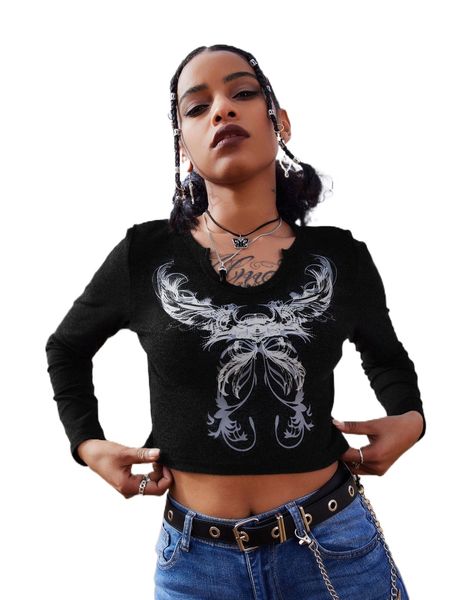 

romwe butterfly notch neck tee 68uv#, White