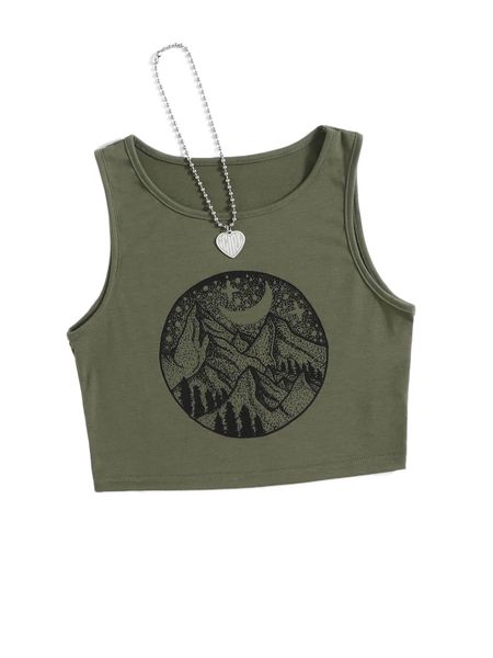 

romwe x aj mountain print tank 18yz#, White
