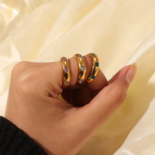 

2022 fine jewelry 18k gold plated zircon finger band rings chunky stainless steel emerald vintage ring for women jdr201732, Golden;silver