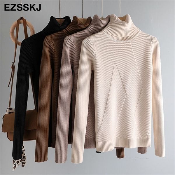 

2020 thick knitted women high neck sweater pullovers turtleneck autumn winter basic women sweaters slim khaki jacket pullovers lj200815, White;black