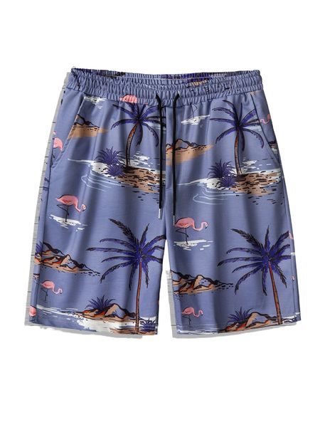 

men tropical print drawstring waist shorts j2vt#, White;black