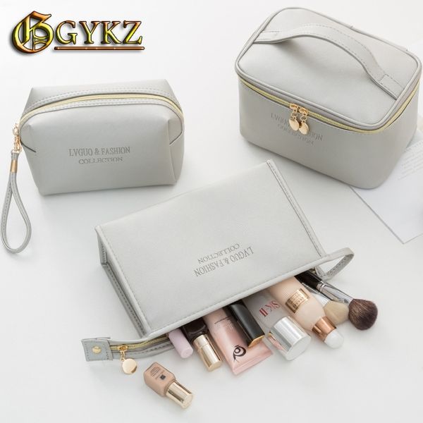 

cross pattern waterproof cosmetic bag pu leather travel make up storage bathroom washing makeup bags wholesale organizer new 210305
