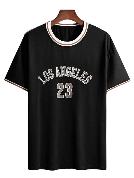 

men letter graphic striped trim tee i5j0#, White;black