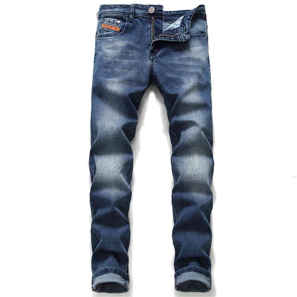 

men's jeans design non iron cat beard small straight tube men's micro elastic slim jeans fashion pants 2002 cbsw, Blue