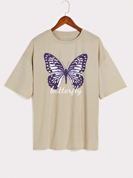 

butterfly and letter graphic drop shoulder tee 52rx#, White