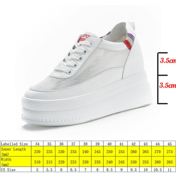 

7cm breathable platform wedge sneakers women shoes genuine leather heel high height increased spring autumn summer shooes, Black;yellow