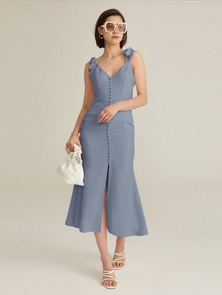 

motf premium tie shoulder mermaid dress i9vm#, Black;gray