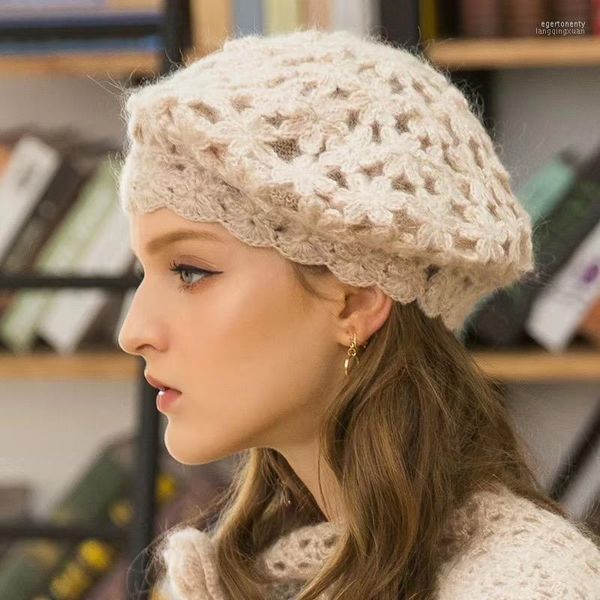 Beanie/Kafatası Kapakları Kadınlar Örgü Şapka El yapımı Beanie Tığ Alan Sonbahar ve Kış Sıcak Retro Edebiyat Çiçek Head1 Eger22