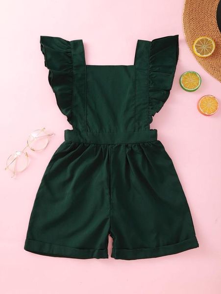 

toddler girls ruffle trim rolled hem overall romper she, Blue